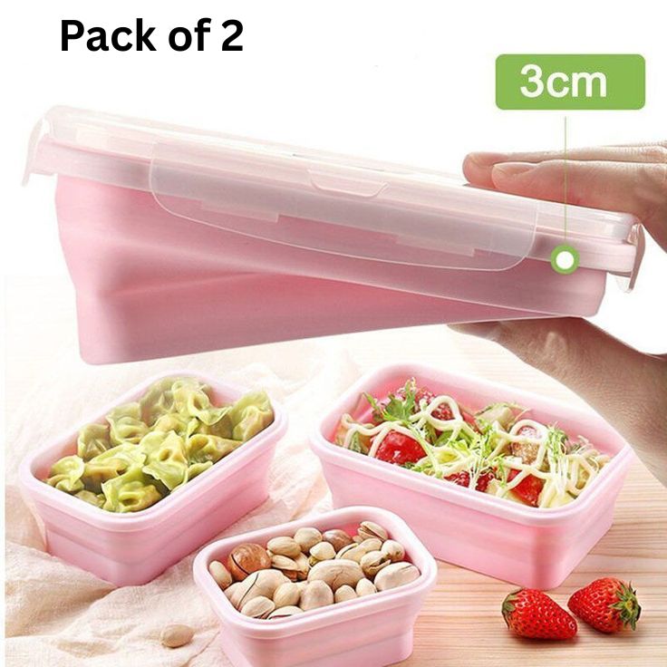 Foldable Silicone Rectangle Collapsible Lunch Box Set of 2 Image